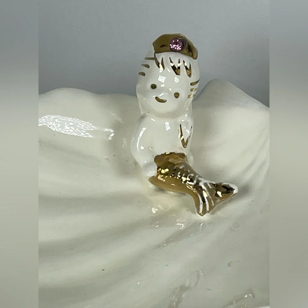 Vintage Napco Princess mermaid all ceramic 3 piece bathroom set Mid century RARE